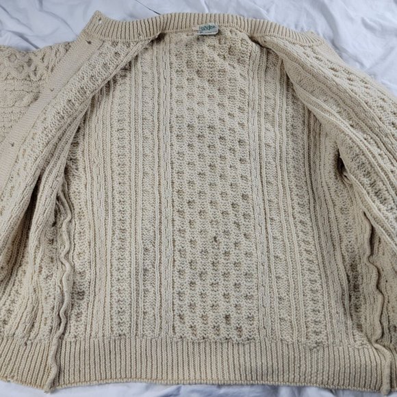 Cladyknit Ireland All Pure Wool Beige Womens Large Cardigan Sweater Warm Casual - Picture 3 of 11